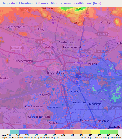 Ingolstadt,Germany Elevation Map