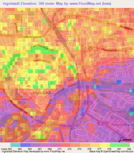 Ingolstadt,Germany Elevation Map