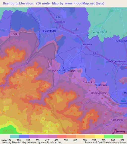 Ilsenburg,Germany Elevation Map