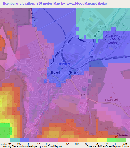 Ilsenburg,Germany Elevation Map