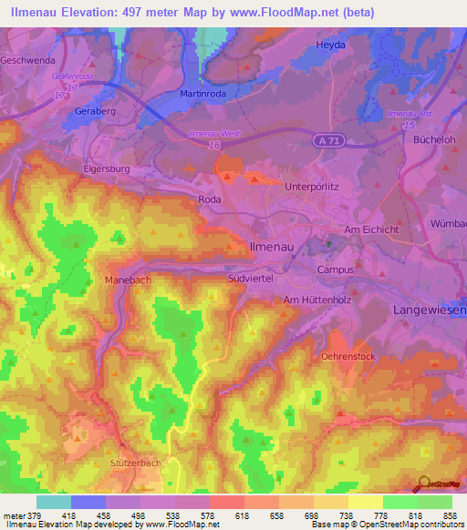 Ilmenau,Germany Elevation Map