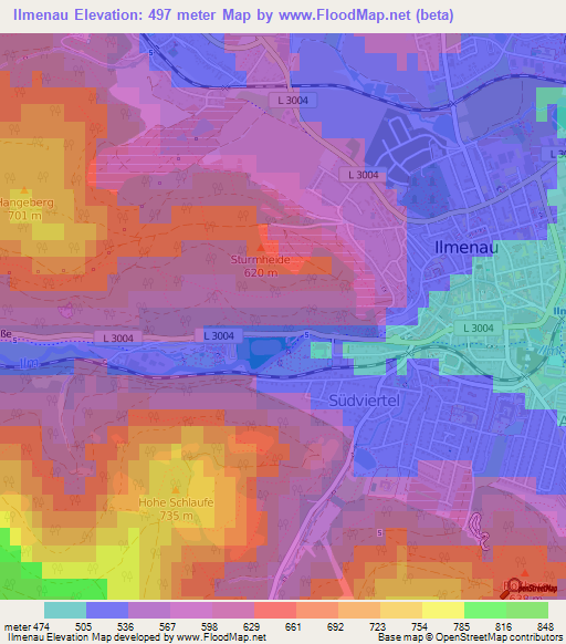 Ilmenau,Germany Elevation Map