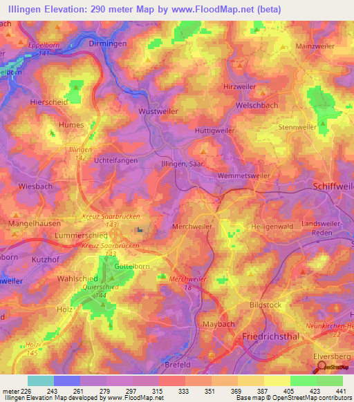 Illingen,Germany Elevation Map