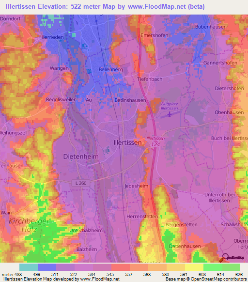 Illertissen,Germany Elevation Map