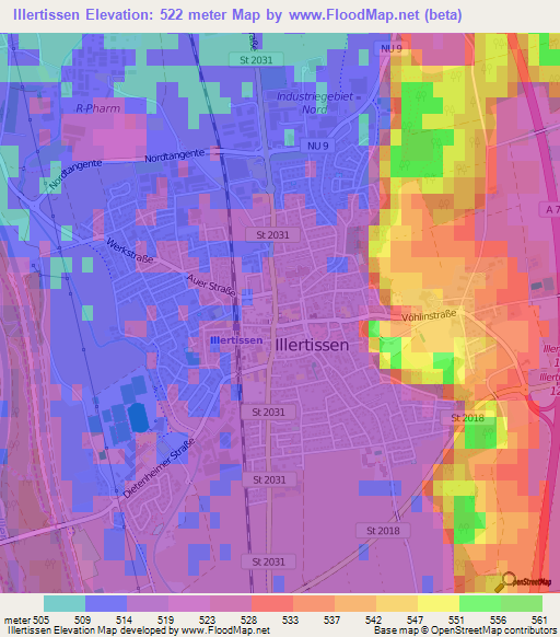 Illertissen,Germany Elevation Map