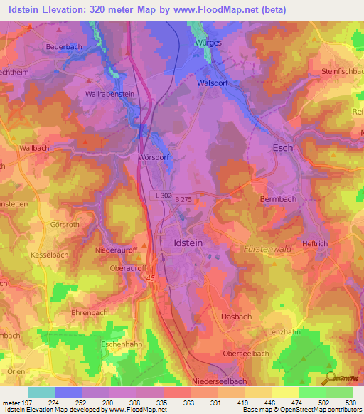 Idstein,Germany Elevation Map