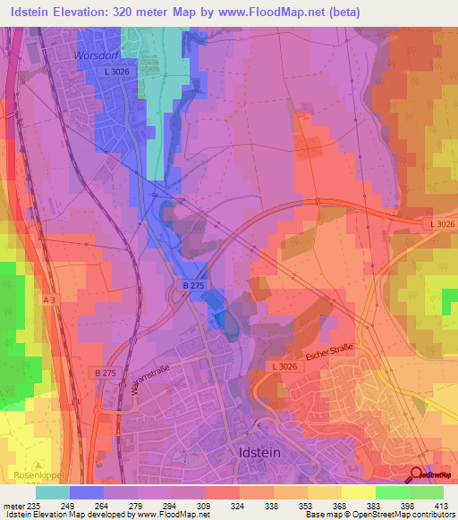 Idstein,Germany Elevation Map