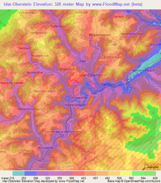 Idar-Oberstein,Germany Elevation Map