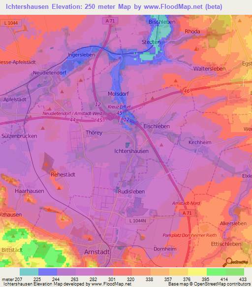 Ichtershausen,Germany Elevation Map