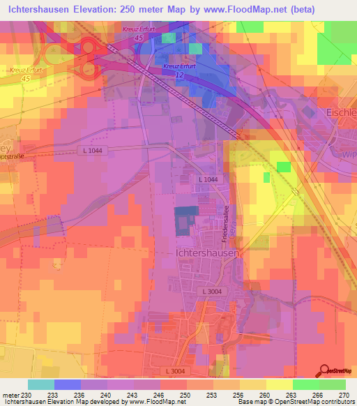 Ichtershausen,Germany Elevation Map