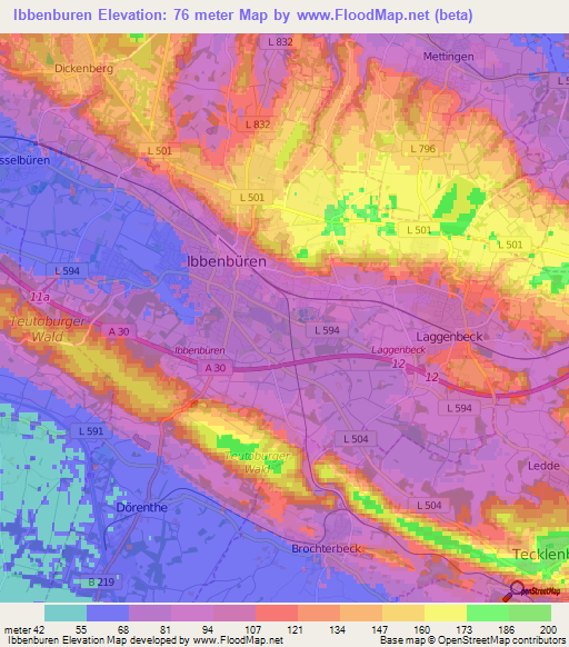 Ibbenburen,Germany Elevation Map