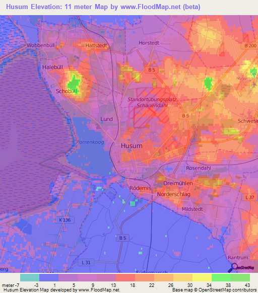 Husum,Germany Elevation Map