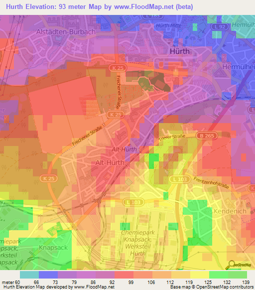 Hurth,Germany Elevation Map