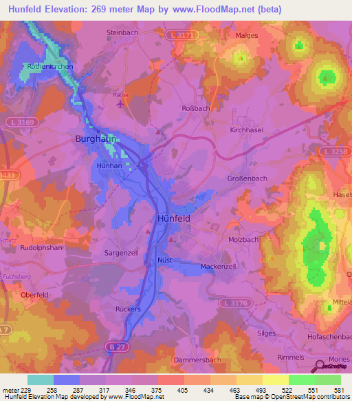 Hunfeld,Germany Elevation Map