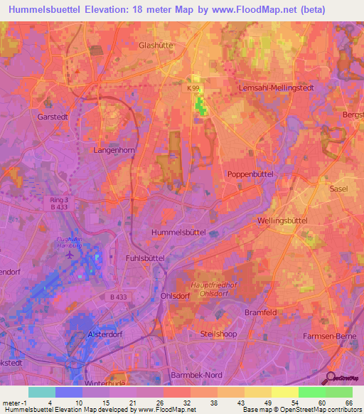 Hummelsbuettel,Germany Elevation Map