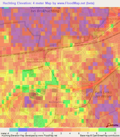 Huchting,Germany Elevation Map