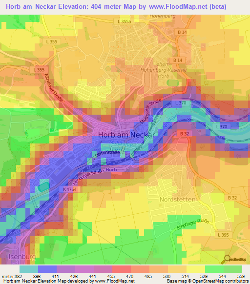 Horb am Neckar,Germany Elevation Map