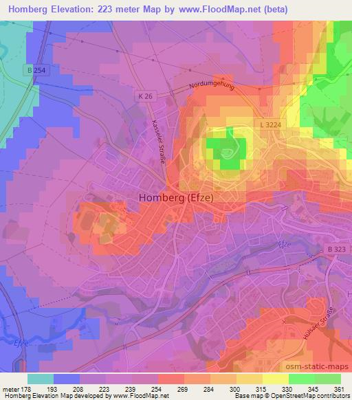 Homberg,Germany Elevation Map