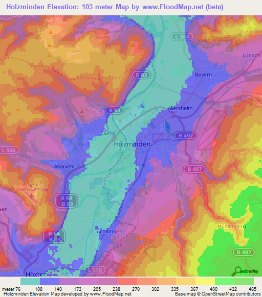 Holzminden,Germany Elevation Map