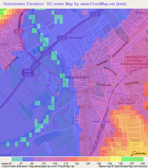 Holzminden,Germany Elevation Map