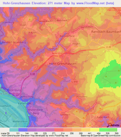 Hohr-Grenzhausen,Germany Elevation Map