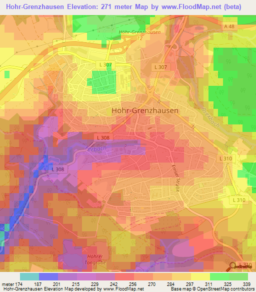 Hohr-Grenzhausen,Germany Elevation Map