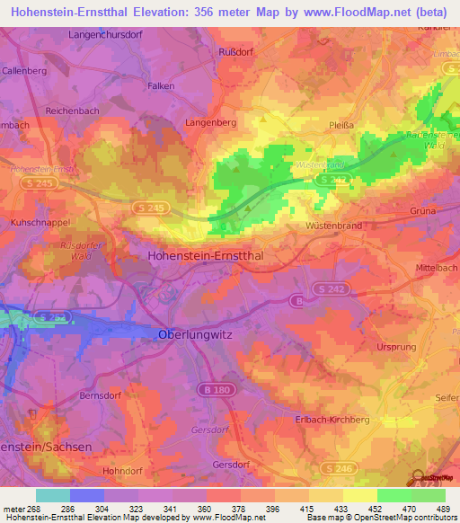 Hohenstein-Ernstthal,Germany Elevation Map