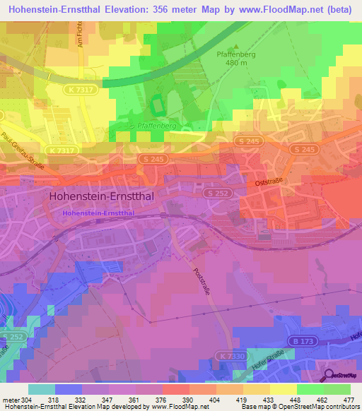 Hohenstein-Ernstthal,Germany Elevation Map