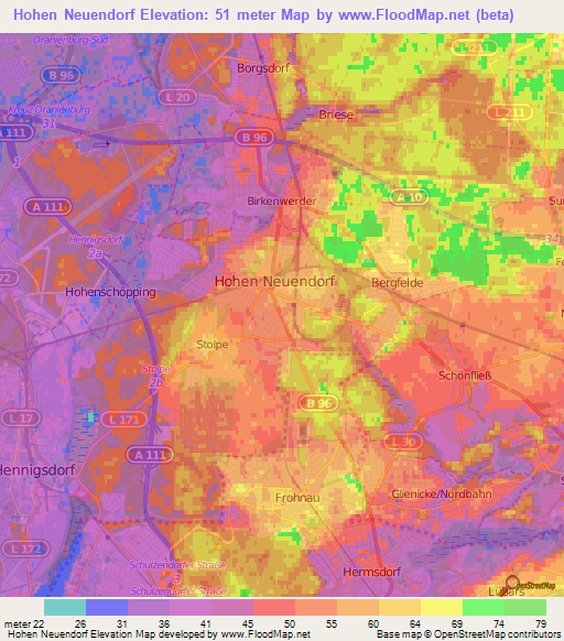 Hohen Neuendorf,Germany Elevation Map