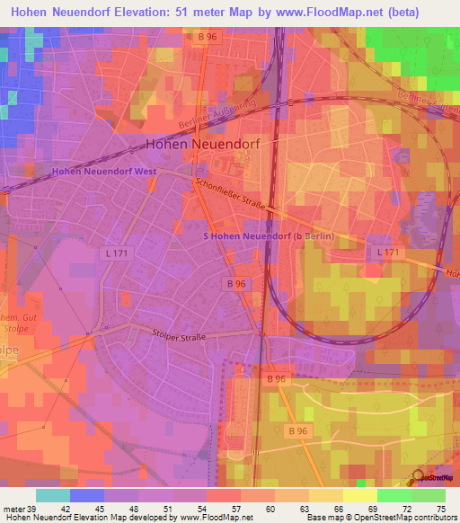 Hohen Neuendorf,Germany Elevation Map