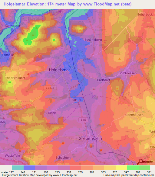 Hofgeismar,Germany Elevation Map