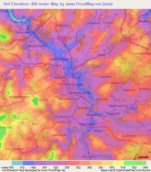 Hof,Germany Elevation Map