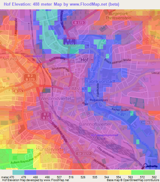 Hof,Germany Elevation Map