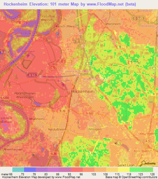 Hockenheim,Germany Elevation Map