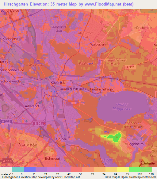 Hirschgarten,Germany Elevation Map