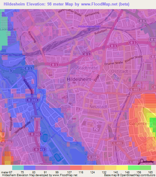 Hildesheim,Germany Elevation Map