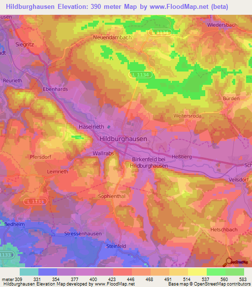 Hildburghausen,Germany Elevation Map