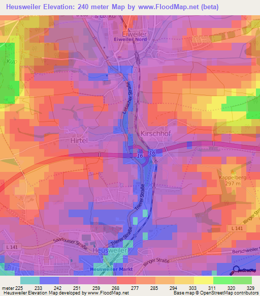 Heusweiler,Germany Elevation Map