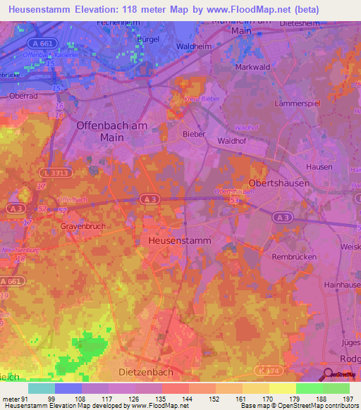 Heusenstamm,Germany Elevation Map
