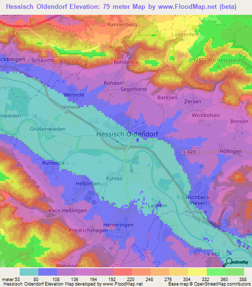 Hessisch Oldendorf,Germany Elevation Map