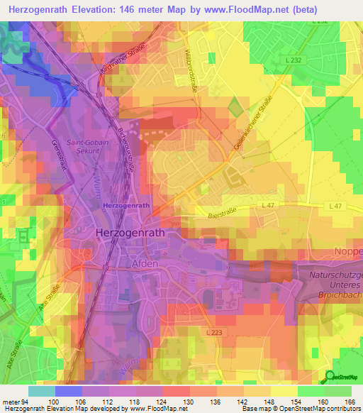 Herzogenrath,Germany Elevation Map