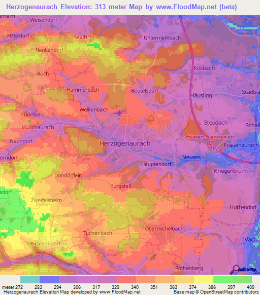 Herzogenaurach,Germany Elevation Map