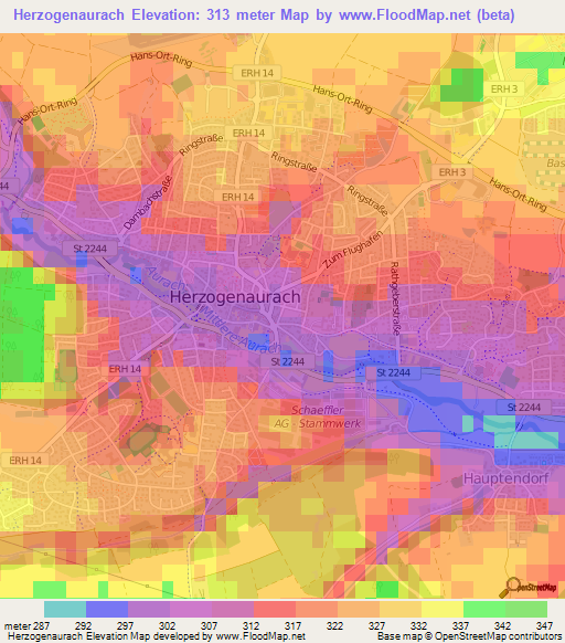 Herzogenaurach,Germany Elevation Map