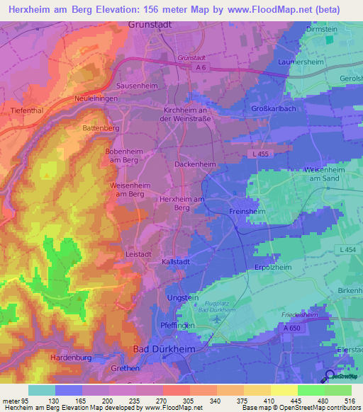 Herxheim am Berg,Germany Elevation Map