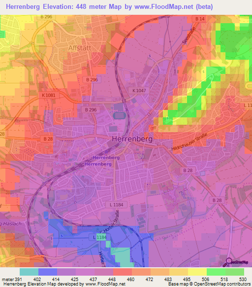 Herrenberg,Germany Elevation Map