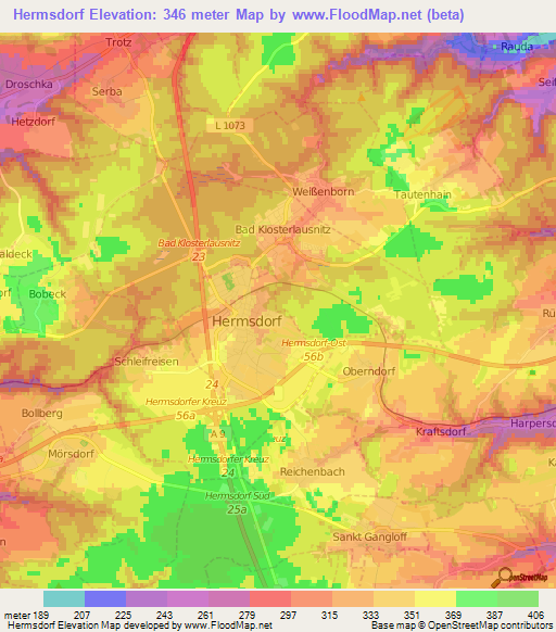 Hermsdorf,Germany Elevation Map