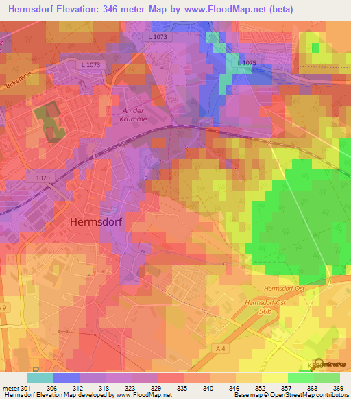 Hermsdorf,Germany Elevation Map