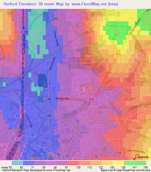 Herford,Germany Elevation Map