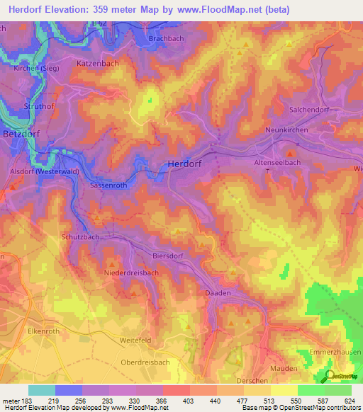 Herdorf,Germany Elevation Map