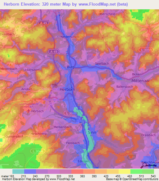 Herborn,Germany Elevation Map